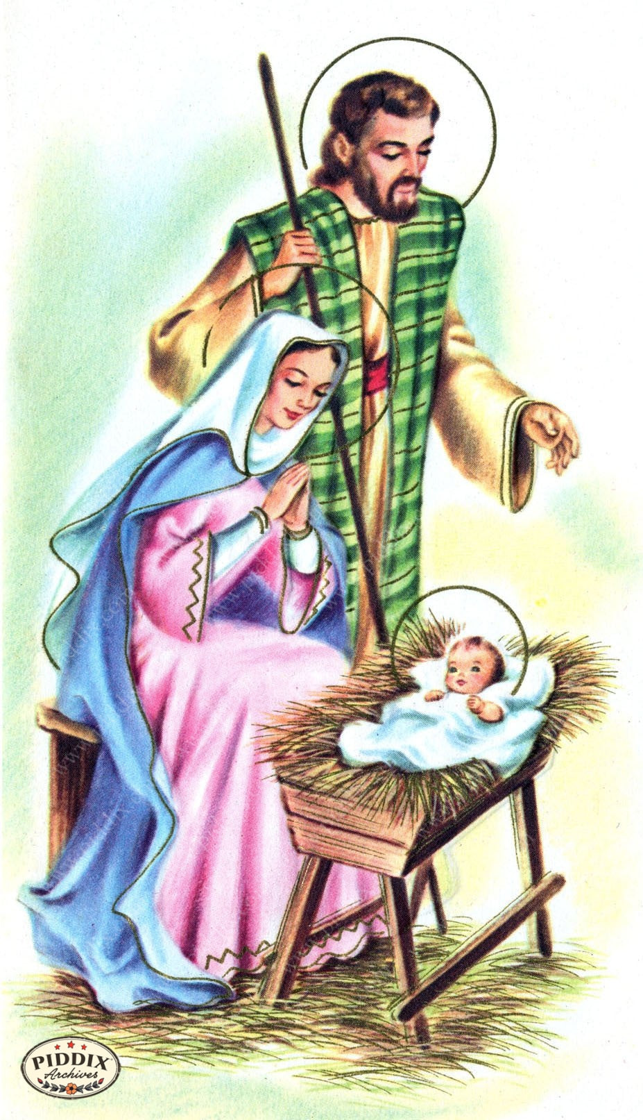 Pdxc4606 -- Christmas Manger Wise Men Virgin Mary Color Illustration