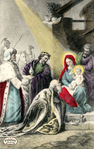 Pdxc6059 -- Christmas Manger Wise Men Virgin Mary Color Illustration