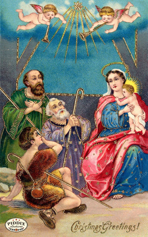 Pdxc6070 -- Christmas Manger Wise Men Virgin Mary Color Illustration