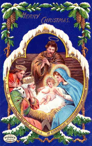 Pdxc6091 -- Christmas Manger Wise Men Virgin Mary Color Illustration