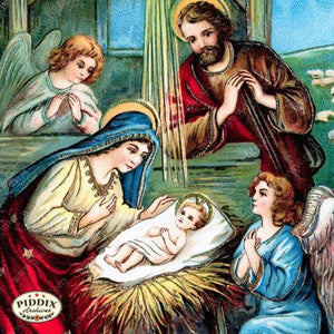 Pdxc6093 -- Christmas Manger Wise Men Virgin Mary Color Illustration