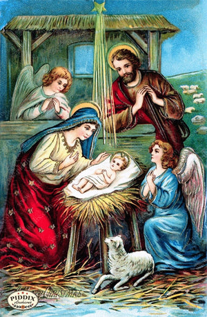 Pdxc6093 -- Christmas Manger Wise Men Virgin Mary Color Illustration